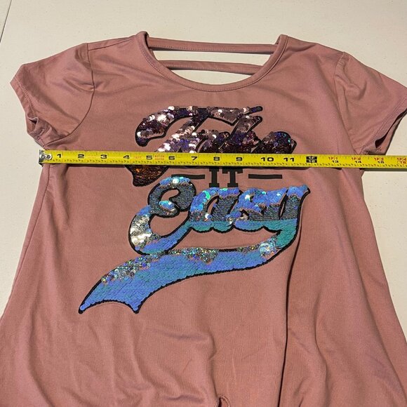 Beauttes Mauve "Take It Easy" T-shirt for girls with sparkling sequins and front - Picture 7 of 9